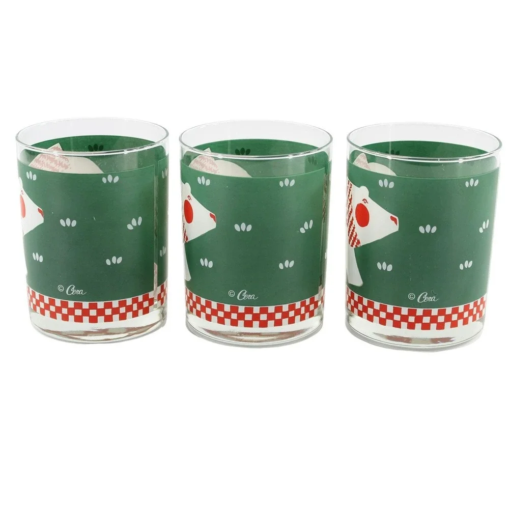 Double Old Fashioned Christmas Winter Cocktail Glasses Cera Set of 3 Polar Bear